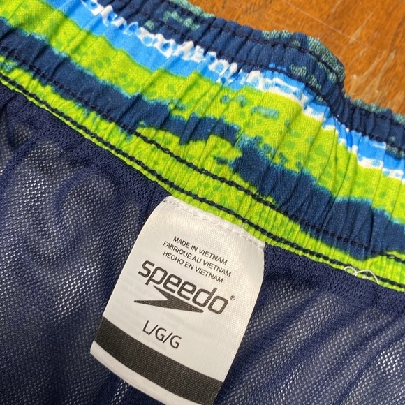 Speedo Beach Trunks Men's Large Blue Green Lined - Picture 3 of 6